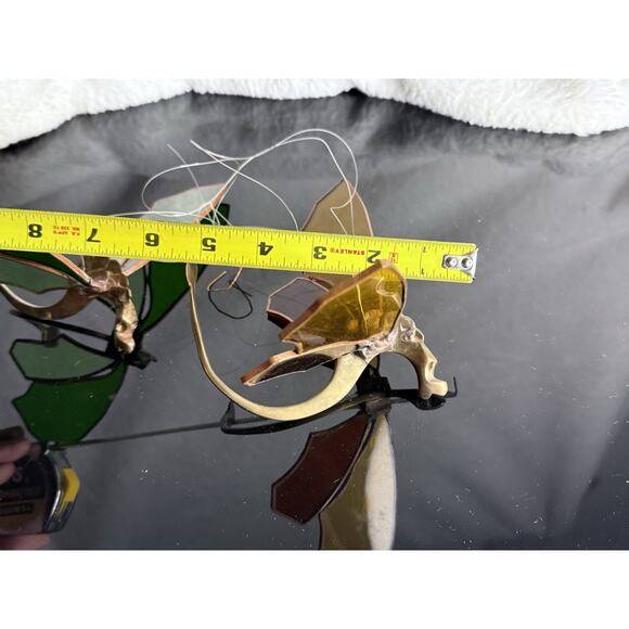 Pair Solid Brass Dragon Fire Stained Colored Glass Red Green Sun catchers 8" - Picture 13 of 16